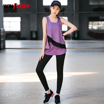 

Womenn Sleeveless Top 2pcs Yoga Set Outdoor Jogging Sportswear Suit Gym Fitness Tracksuit Fake Two Piece Leggings Yoga Sportsuit