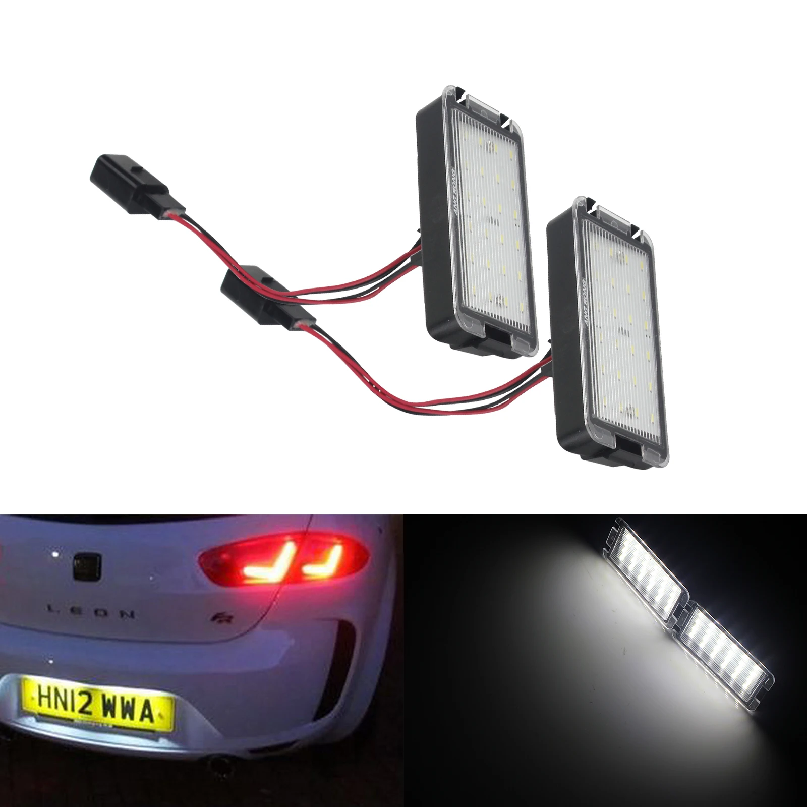 ANGRONG-lumière de plaque dimmatriculation 2x24, LED, pour Seat Altea Arosa Cordoba Ibiza Leon à led o