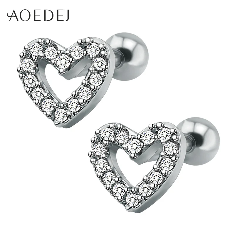 

AOEDEJ Heart Crystal Stud Earrings Stainless Steel Rhinestone Earrings For Girls Women Small Ear Stud Gift Pendientes Mujer Moda