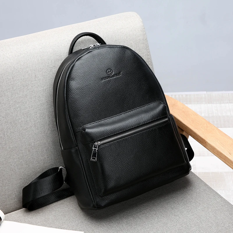 Genuine Leather Men's Backpack Fashion Cow Leather Backpacks College School Men Bag Fashion Black Large-Capacity Travel Backpack