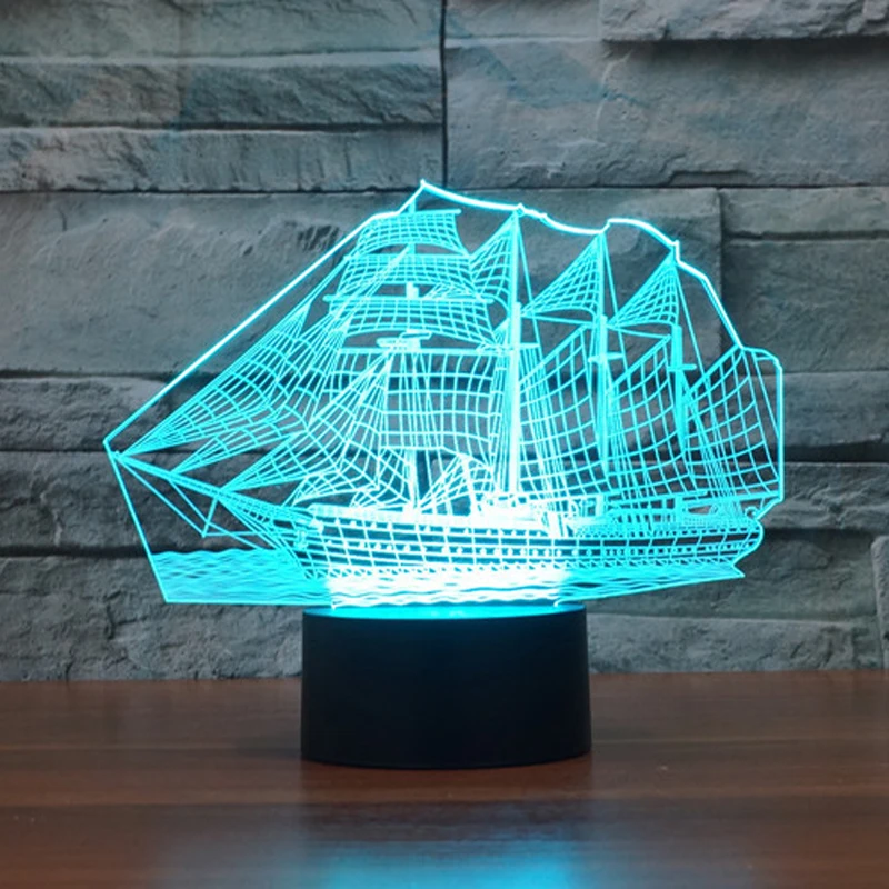 Newest Bedroom Night Desk Light Lamp Versatile 7color illusion Sailboat 3D LED (2)