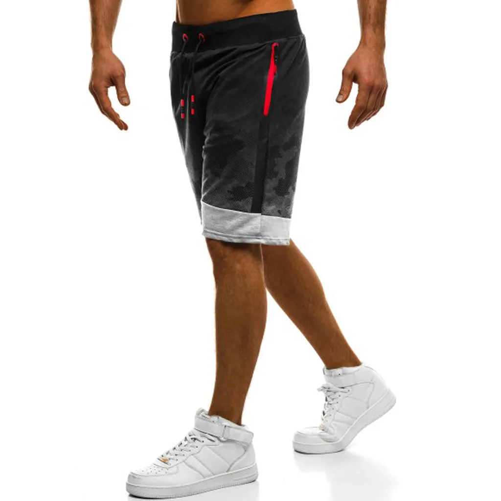 Фитнес мужские камуфляжные шорты лоскутное короткие полиэстер бодибилдинг карман шнурок Regular Fit кожи короткие спортивные c0430