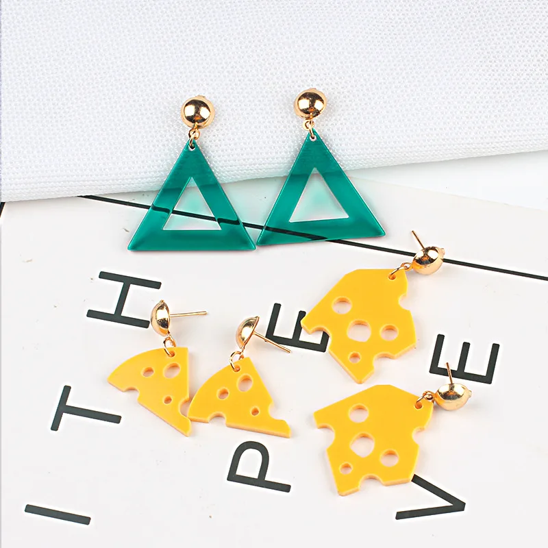 

Fashion Girls earrings Acrylic Eardrop Whimsy Irregular Earrings Female Cheese Earring Asymmetric Eardrop Women Drop Earrings