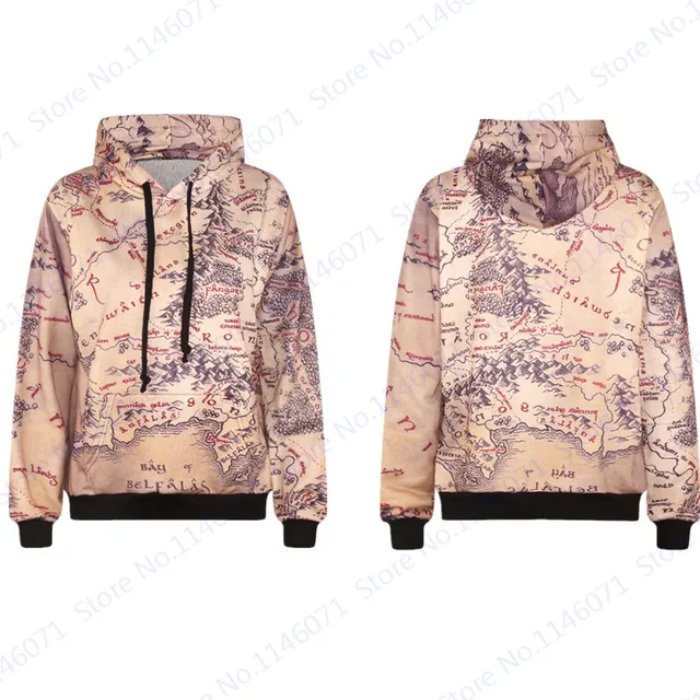 the lord of the rings jumper pullover the hobbit tolkien map long sleeve skateboard sweatshirt unisex