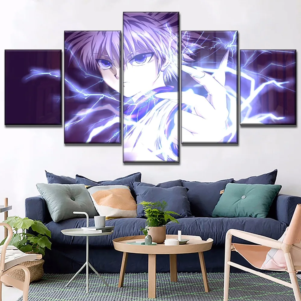

Hunter x Hunter Animation Poster Home Decor Boy Room Wall High Quality Canvas Print Killua Zoldyck Lightning 5 Piece Painting