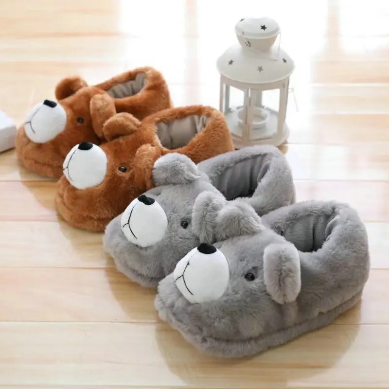 Cartoon Winter Bear Slippers Warm Plush Shoes Home Indoor Bedroom