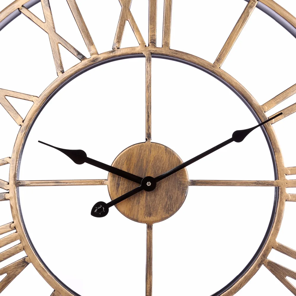 Retro Creative Hollowed-Out Wall Hanger Clock Iron Vintage Bed Living Room Roman Numberial Hanging Clock Household Wall Decor