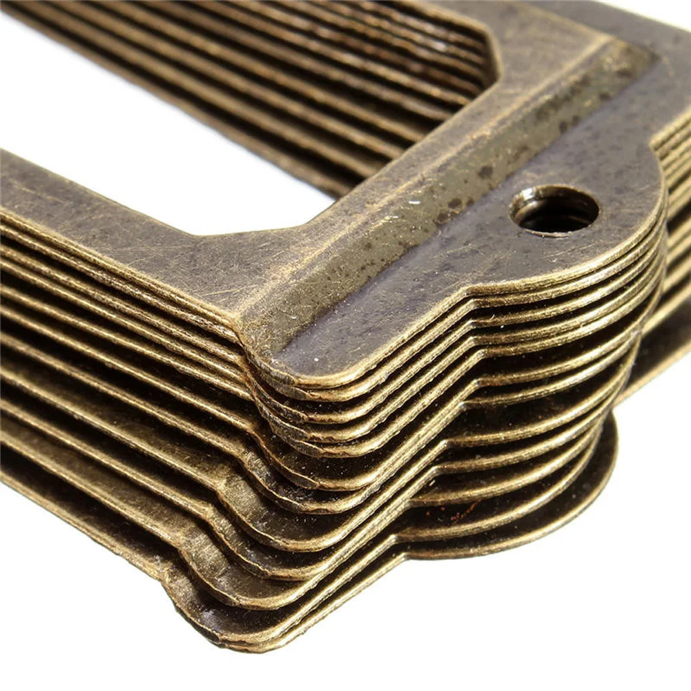 12Pcs/set Antique Brass Metal Label Holders Pull Frame Handle Name Card Holder For Furniture Cabinet Drawer Box Case Bin E5M1