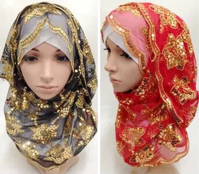 

Muslim scarf women sequins wedding party hijab