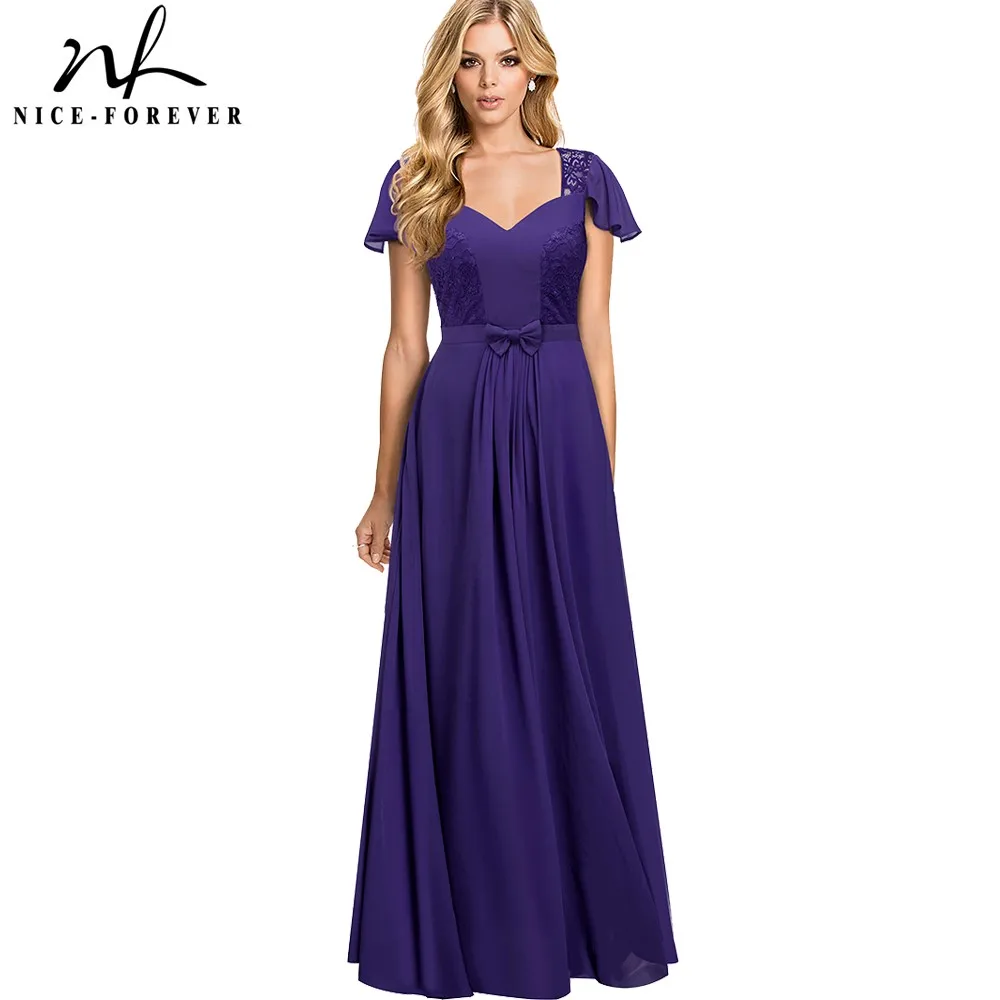 

Nice-forever Vintage Elegant Floral Hollow Lace Sweat-heart Neck Grand Women Short Sleeve Celebrity Maxi Long Flare Dress A024