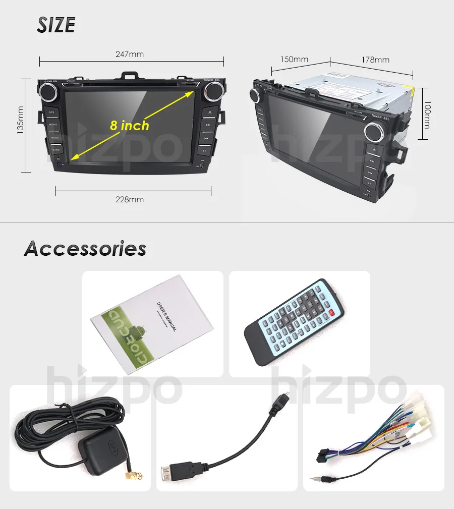 Cheap Hizpo 8 inch Car Stereo GPS For Toyota corolla 2008 2007 2009 2010 2011 Multimedia head unit navi Wifi Steering wheel control 4g 28
