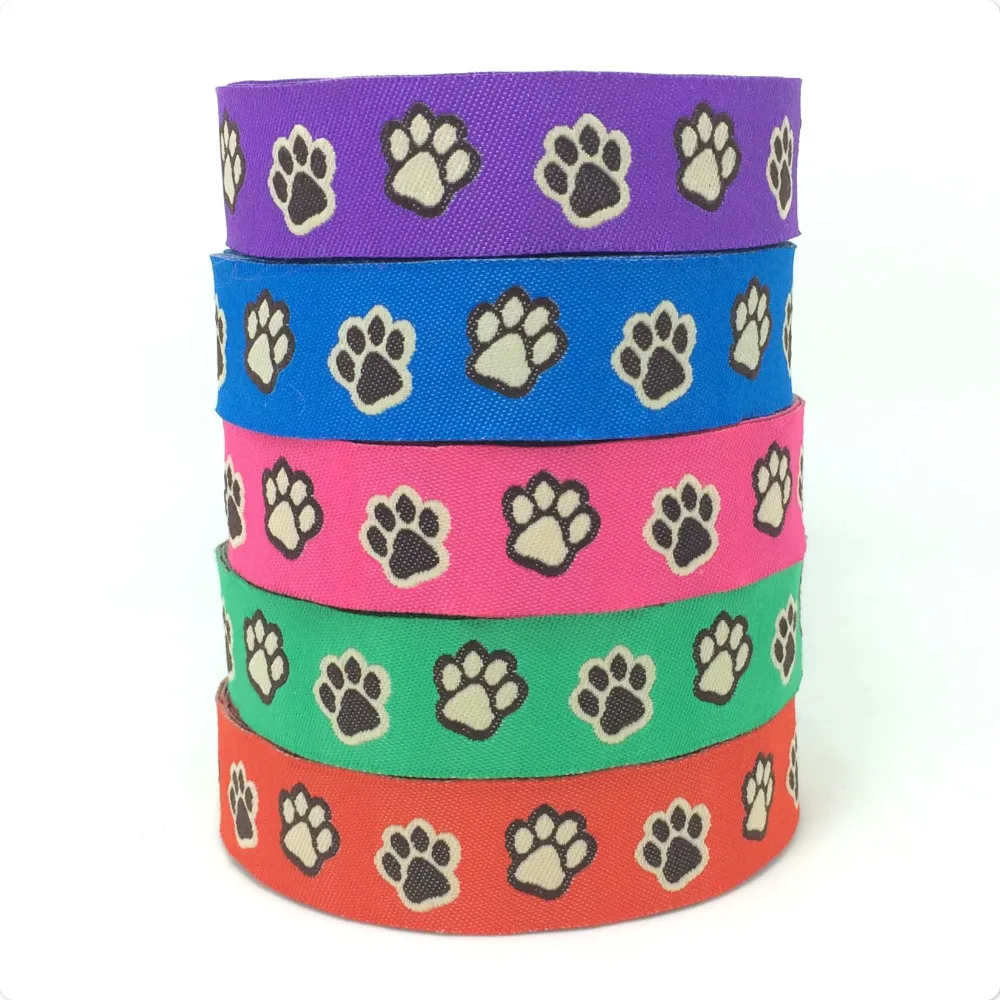 

NEW wholesale 7/8'(22 mmx10yards) 100% Polyester Woven Jacquard Ribbon cartoon ribbon 5 colors with Paw prints