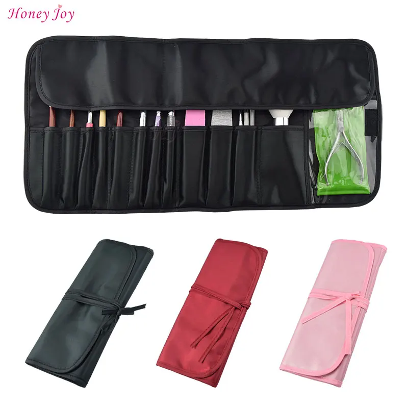 

Nylon Storage Bags Makeup Organizer Make up Bag for Nail Art Tools Kits such as Brushes Pusher Cuticle Scissors Black Pink Red