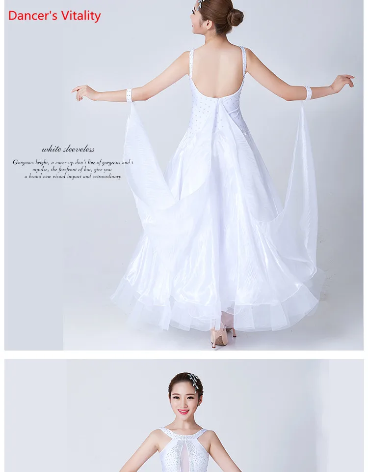 2018 новые Бальные Стандартный Для женщин платье для танцев юбка для танцев без рукавов Diamond инкрустированный роскошные современные платье