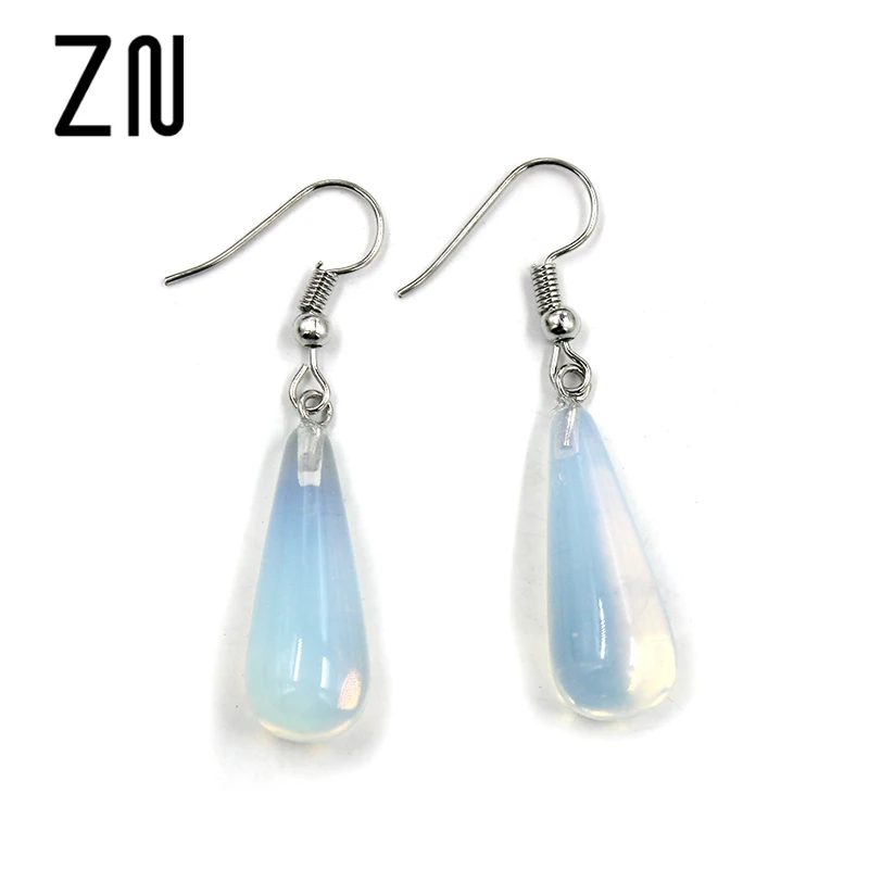 

New Fashion Drop Earrings Women Fine Ear Jewelry Water Drops Moonstone Opal Hanging Earrings