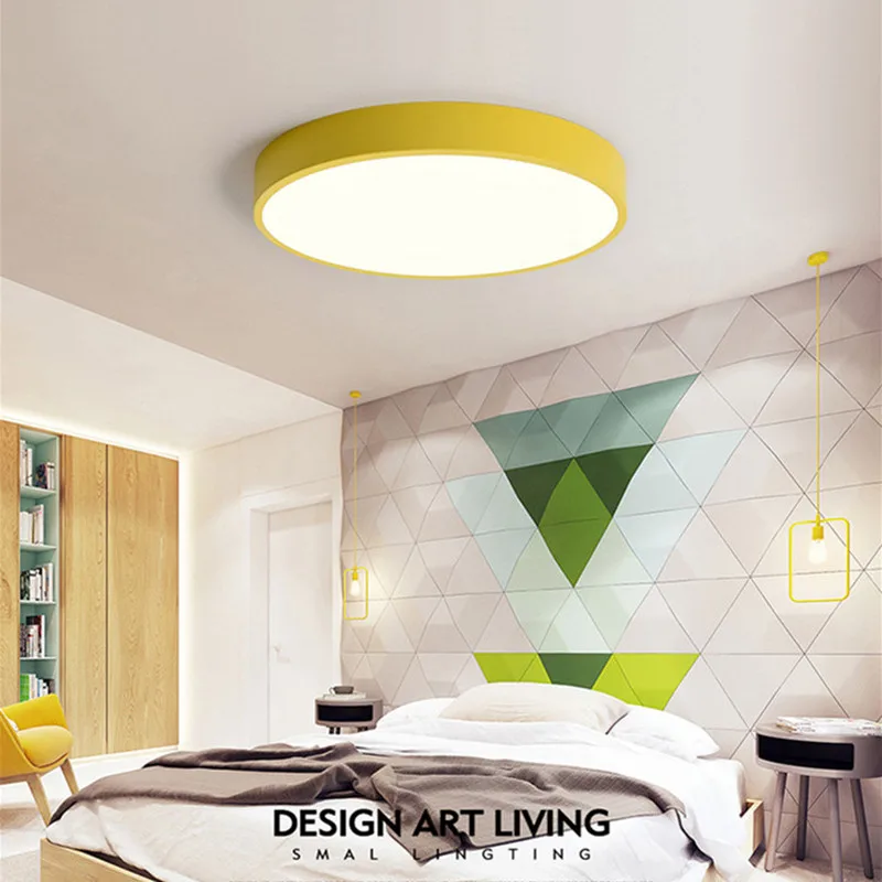 Современный ультра-тонкий круговой СВЕТОДИОДНЫЙ потолочный светильник карамельного цвета для детской комнаты, светильник для кабинета, спальни, бара, потолочный светильник