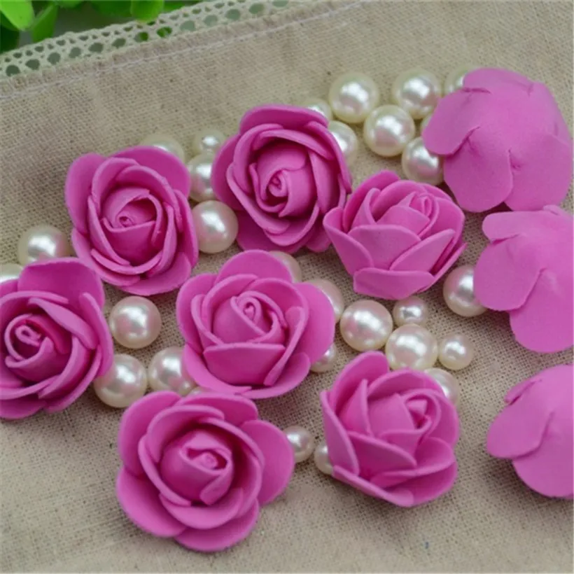 50PCS/Lot Artificial Mini PE Foam Rose Flower Head Handmade DIY Wedding Home Decoration DIY Scrapbooking Fake Flower Kiss Ball