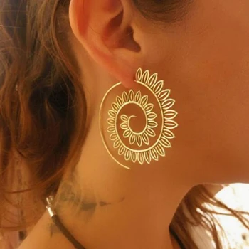 

E0447 Ethnic Jewelry Swirl Hoop Earring For Women Brincos Gold Color Geometric Earrings Steampunk Style Statement Party Jewelry