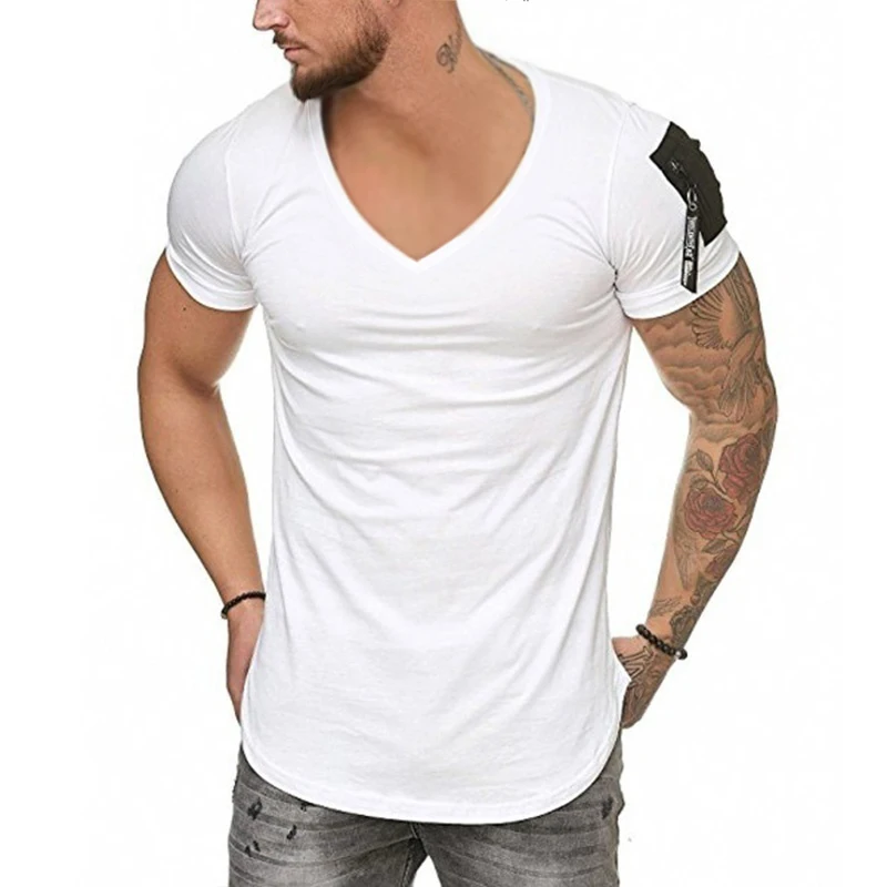 Футболка на молнии с короткими рукавами с v-образным вырезом, Мужская модная футболка в стиле хип-хоп, мужская повседневная Летняя футболка, Топы, camisetas hombre, большие размеры M-3XL