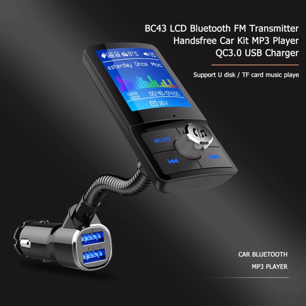 Автомобильный MP3 плеер JINSERTA Bluetooth FM передатчик QC3.0 автомобильное зарядное
