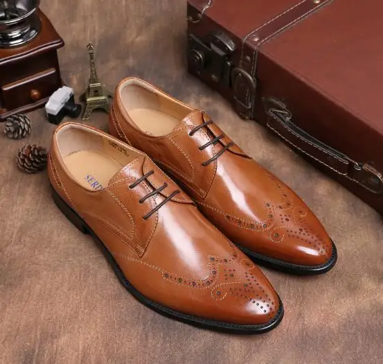Brock/осенние мужские кожаные туфли в британском стиле в стиле ретро, мужские деловые повседневные туфли, Универсальные мужские туфли - Цвет: Шоколад