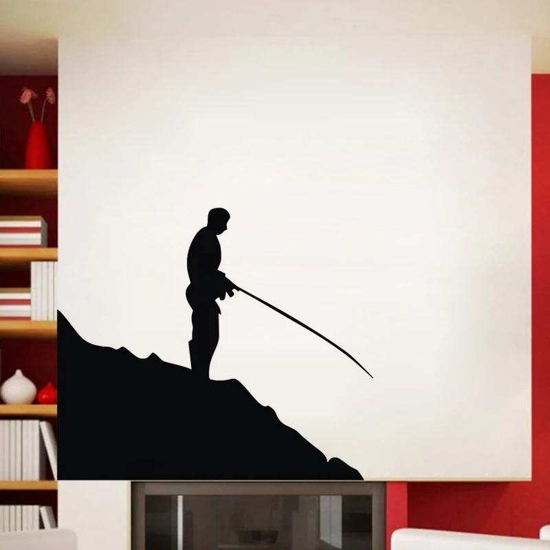 Fisherman Wall Stickers Vintage Home Decor Wall Art Decals Removable Self Adhesive Fishing Sticker
