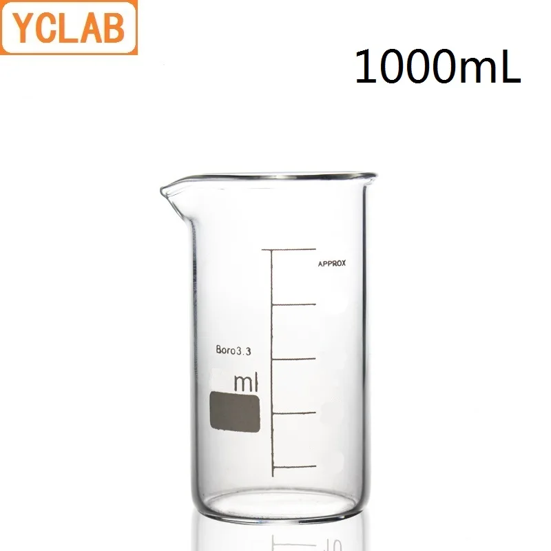 

YCLAB 1000mL Beaker Tall Form 1L Borosilicate 3.3 Glass with Graduation and Spout Measuring Cup Laboratory Chemistry Equipment