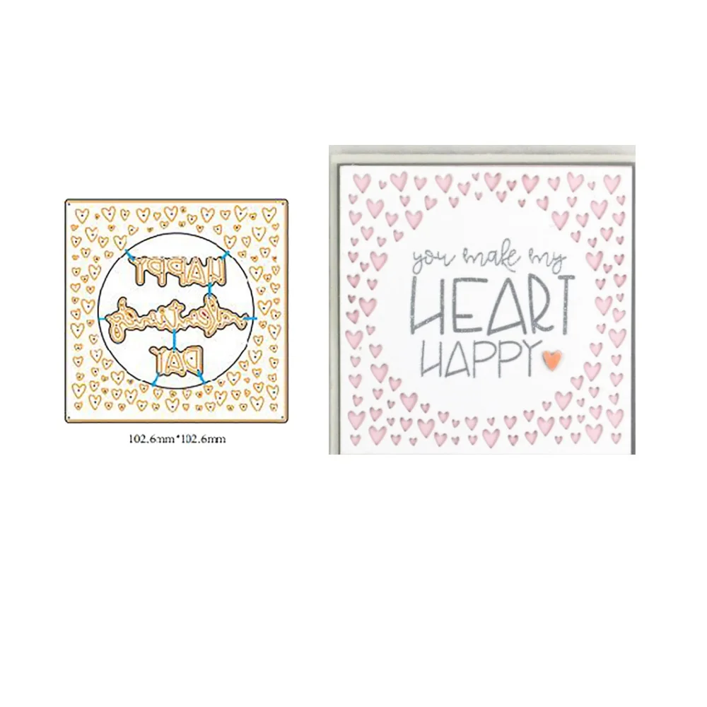 

Hemere 102.6*102.6mm Heart Happy Love Metal Cutting Dies Stencils for DIY Scrapbooking Album Stamp Paper Card Embossing