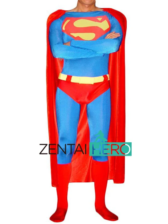 Free Shipping DHL Adult Superman Costume Skin-tight Lycra Spandex Classic Red & Blue Adult Halloween Costume SP001 (2)