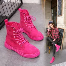 Botas rojas de Otoño e Invierno para mujer, botas Vintage de moda para el viento para mujer, botas Ins, botas de Invierno para mujer