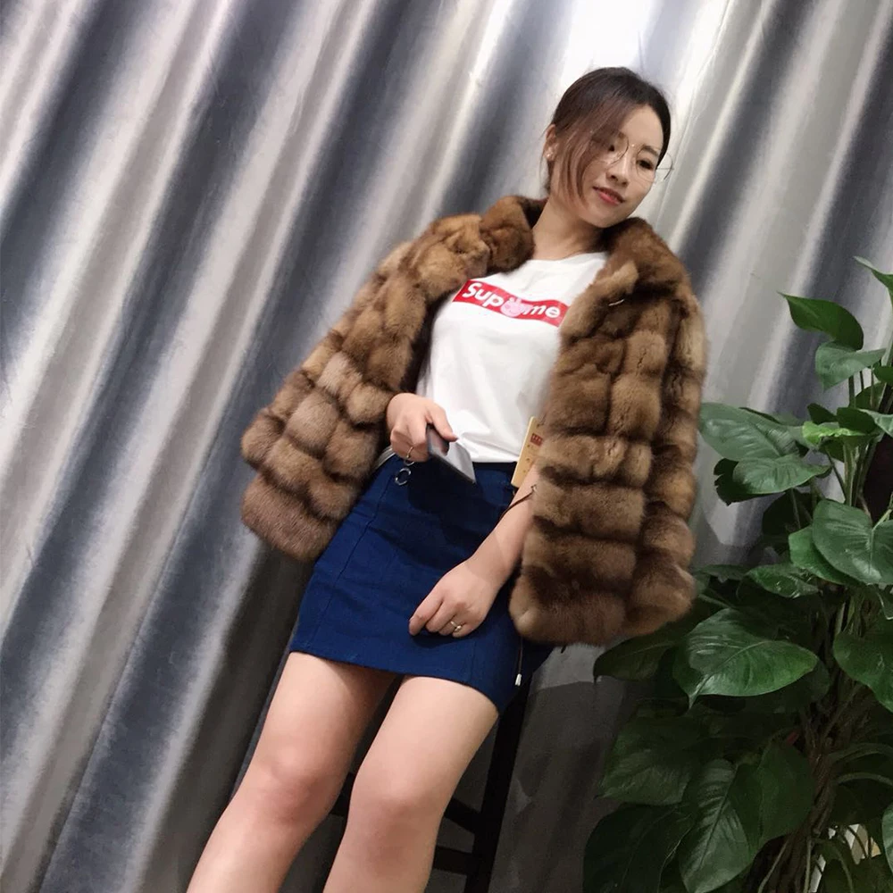 Qualité Vison 2018 D'hiver Au Vêtements Nature Chaud Fourrure Manteaux Manteau Veste Survêtement Montant Réel Sable Nouveau Noble Col Style De TJcFK1l