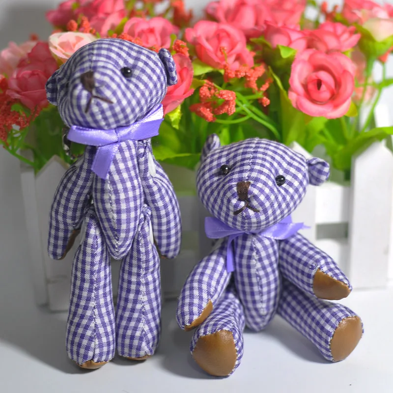 2017 New Plaid Cloth Small Joint Bear Toys Super Kawaii Teddy Bear Doll DIY Wedding Party Flower Bouquet Decor 11cm 20pcslot  (6)