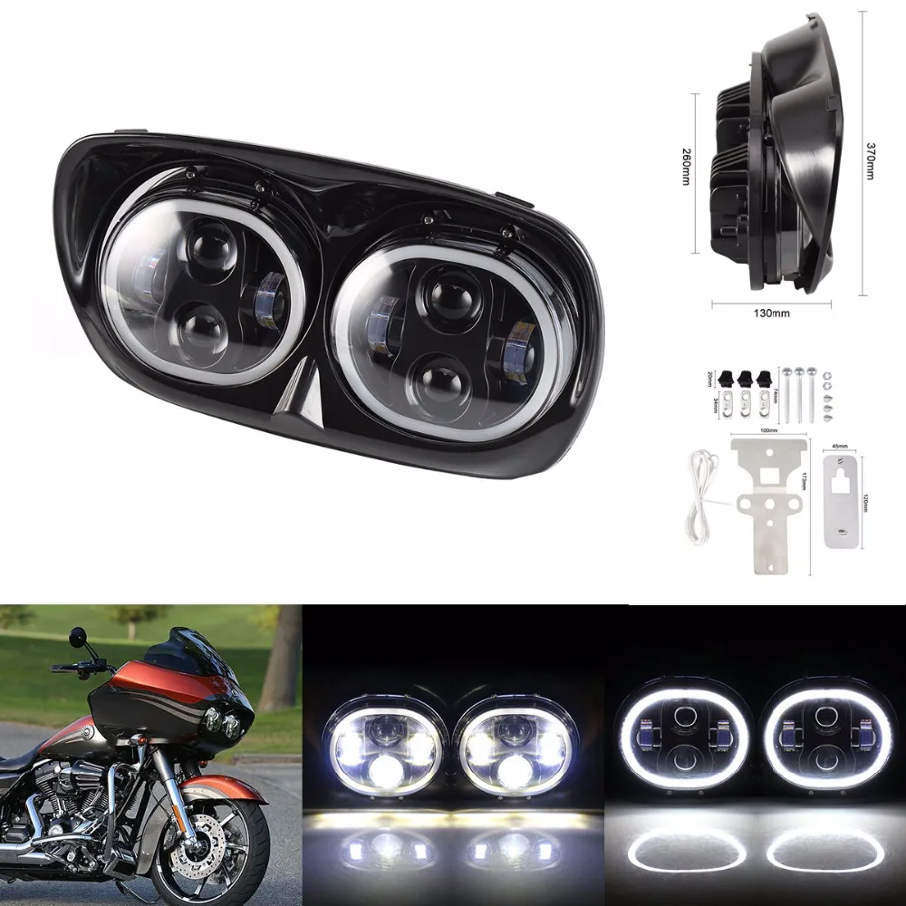 

LED Dual Headlight with Halo Ring Angel Eye for For 04-13 Harley Road Glide