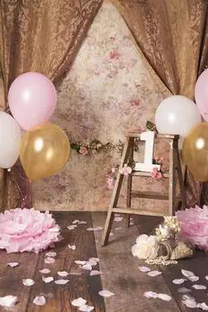 

1st birthday Vintage rustic curtain Flowers Balloon Vinyl cloth High quality Computer print party backdrop