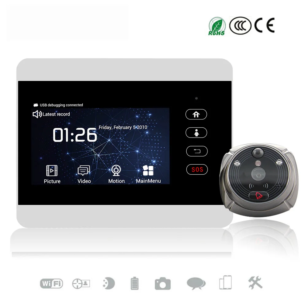Ihome5 беспроводной цифровой дверной глазок с Wi Fi 4 дюйма камера для входной двери