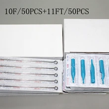 YILONG(10F+ 11FT) 50 шт одноразовые стерильные иглы татуировки+ 50 шт синие одноразовые татуировки Советы иглы татуировки продукт