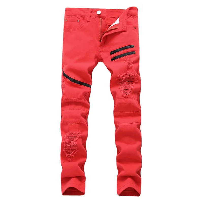 Новый красный Рваные джинсы Для мужчин 2019 брендовая Марка New FASHION Hi Street мульти