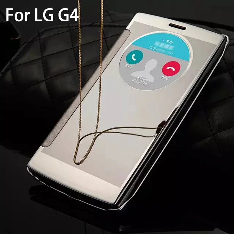 

Electroplated Mirror Hard Clear Transparent Case For LG G4 Flip Smart Clock Window Cover Phone Case Ultra Thin PC+PU leather