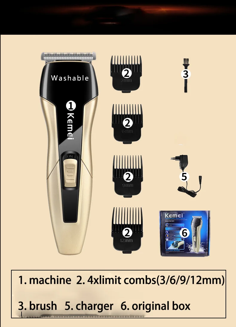 Máquina de Cortar Aparador de Cabelo Máquina de Corte de Cabelo Kemei Cabelo Lavável Elétrica Profissional 0mm Baldheaded Escultura Fade Cutter Barbeiro 12 High Quality Eletrodomésticos