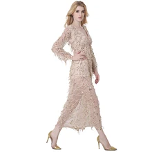 Syoovaa Elegant Sequin Tassel Maxi Split Dress Women Evening Party Spring Dress Sexy Mesh Long Dress V Neck Vestidos