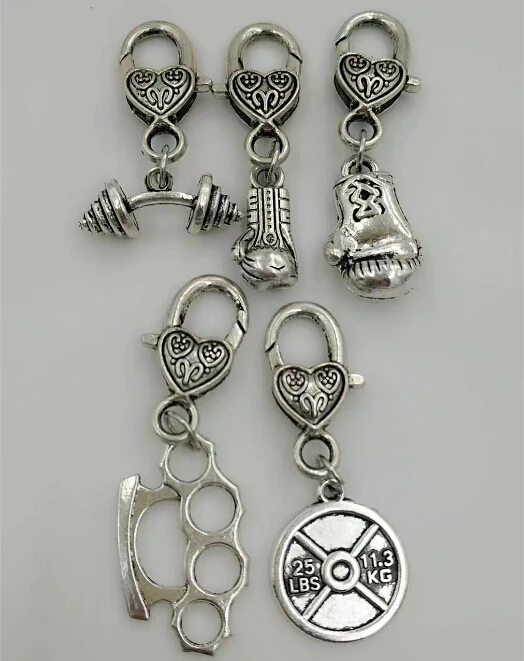 

Ancient Silver Brass Knuckle Duster/Dumbbell/Boxing gloves/Weightlifting 25 WEIGHT PLATE Charm Pendant Key Ring Keychain M13