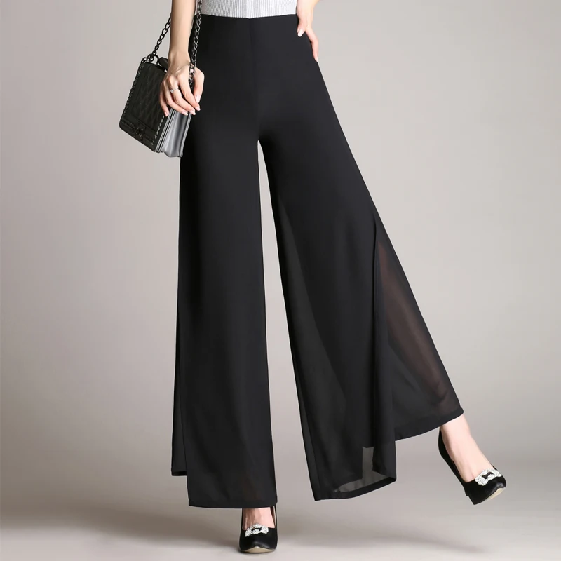 2017 High Waist Wide Leg Pants Women Casual double layer Plus Size Chiffon pant straight pant 