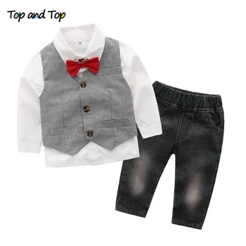 

Top and Top Spring&Autumn Children Clothing Sets Boys Gentleman Set Long Sleeve Bow Tie Shirt+Vest+Pants Formal Casual Outfits