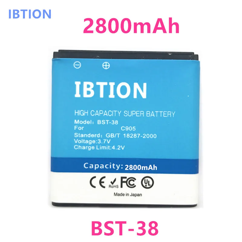 IBTION 2800mAh BST-38 BST 38 Аккумулятор для Sony Ericsson Xperia W980/Z770i/C510/C902/C905/K770/K858 // K850/R300i |