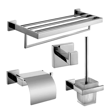 

TT44 Modern Silver Bathroom Hardware Sets Polished Chrome finish Square Base Bathroom Accessories Solid Brass Bathroom Products