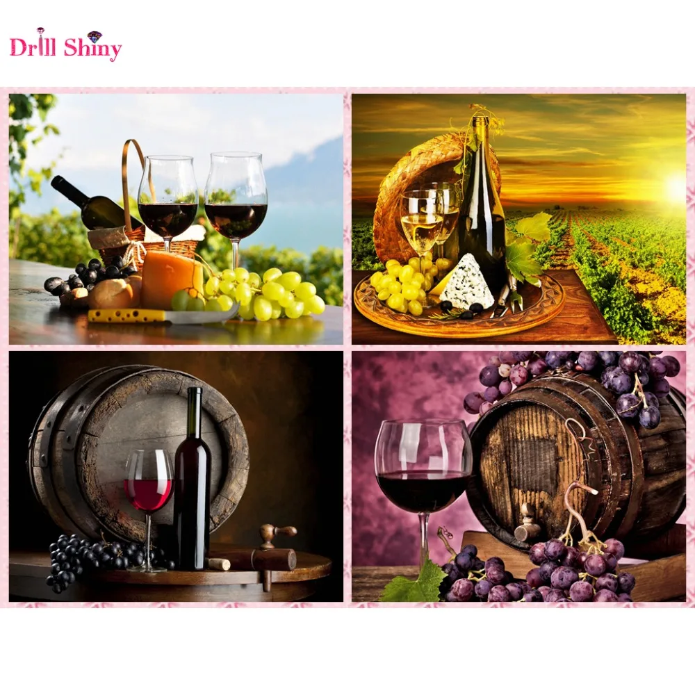 

Full Drill 5D DIY Diamond Painting Fruit and wine Diamond Embroidery Cross Stitch Rhinestone Restaurant Painting Wall Sticker