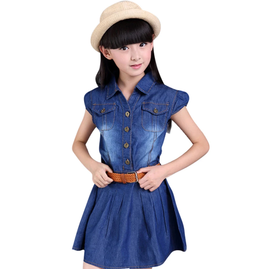 

Dress For Girls Denim Dress Girl Sleeveless Autumn Dress Children High Quality Girls Summer Clothing 6 8 10 12 13 14 Year