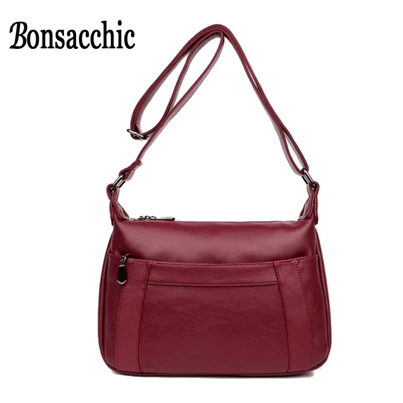 

Bonsacchic Red Women's Leather Bag Small Luxury Designer Black Crossbody Shoulder Bags for Women Messenger Bag Summer Handbags
