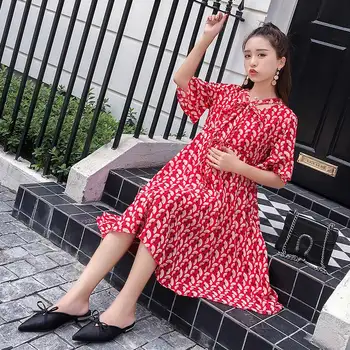 

Maternity wear new chiffon dress pregnant mother in the long paragraph floral skirt pregnancy skirt