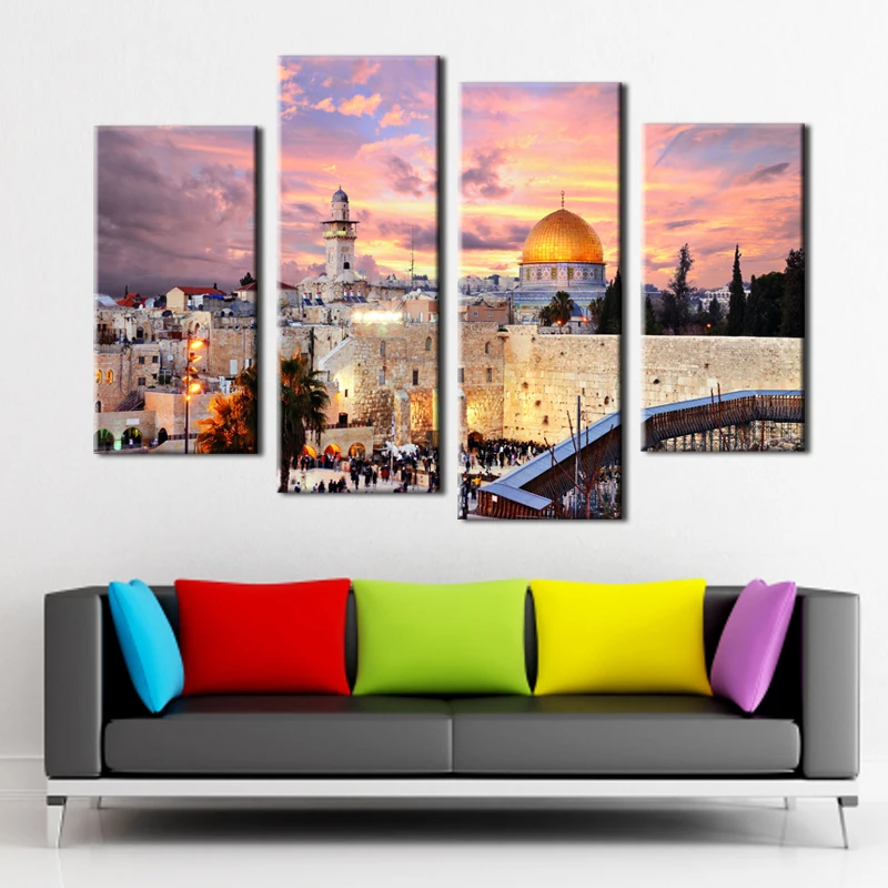 Preise 4 stück Moderne Wand Kunst Jerusalem Bild Hause Dekoration Leinwand Bild Kunst HD Gedruckt Malerei Auf Leinwand Für Wohnzimmer